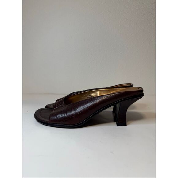 Vintage 90s Y2K Marquise Brown Pepper Slip On Mule Heels Size 8 - Picture 1 of 10